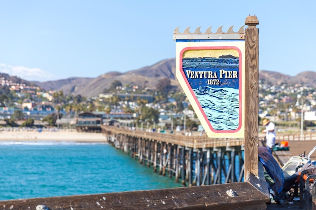 VENEZIA STATI UNITI 21 MAGGIO 2015 Ventura Historic Pier cartello in legno a Los Angeles USA