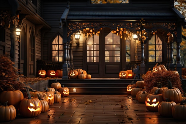 Vengono generate zucche e decorazioni di Halloween all'esterno di una casa