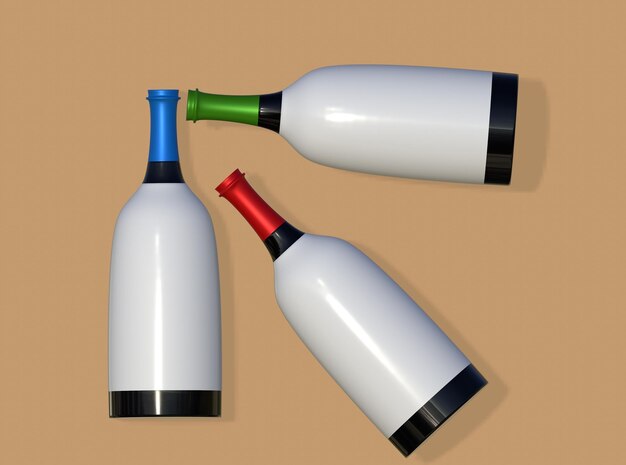 Vengono mostrate tre bottiglie di vino con sopra la parola vino.