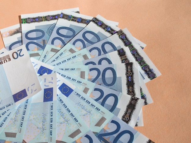 Venti banconote in euro valuta dell'Unione europea