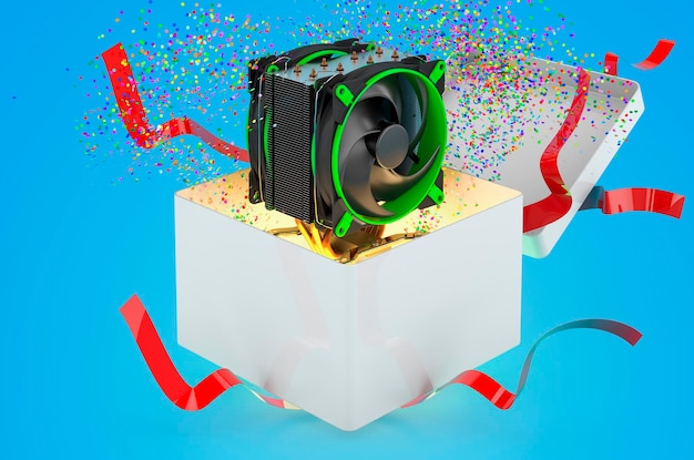 Ventola della CPU all'interno della confezione regalo concetto regalo rendering 3D