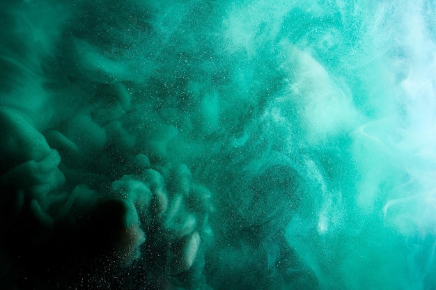 Verde blu astratto esopianeta spazio esterno mare vibrante onde schizzi e gocce di pittura ad acqua misteriose profondità esoteriche dell'oceano galattico