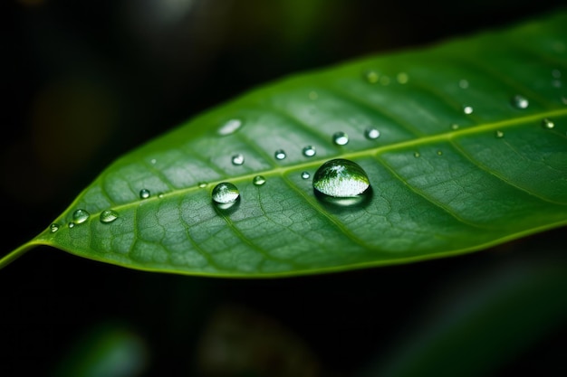 Verde foglia con gocce d&#39;acqua