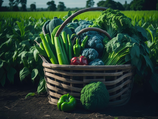 Verde fresco e mix di verdure colorate nel cesto ai generativo