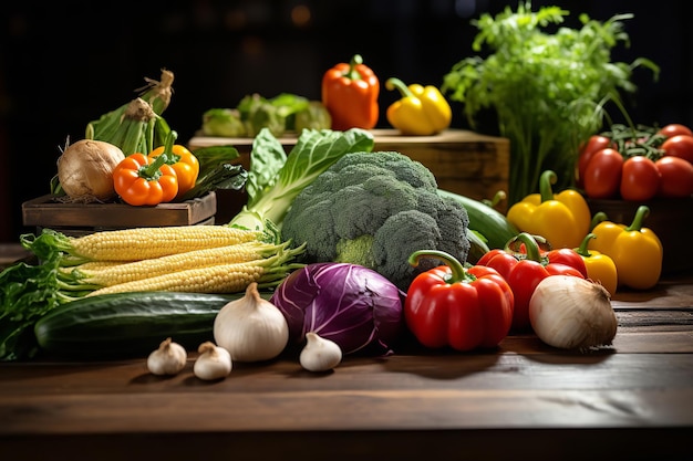 Verdure biologiche fresche su un tavolo di legno