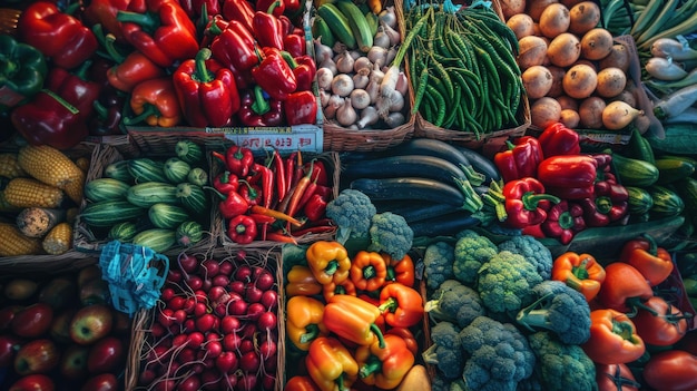 Verdure contatore del mercato del coltivatore di verdure Nutritive Verdure varie verdure fresche biologiche sane