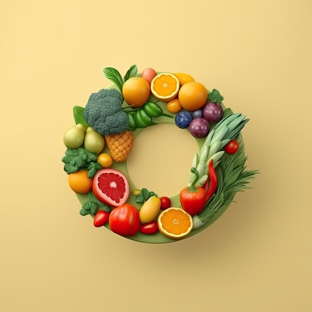 Verdure e frutta 3d all'interno di un cerchio