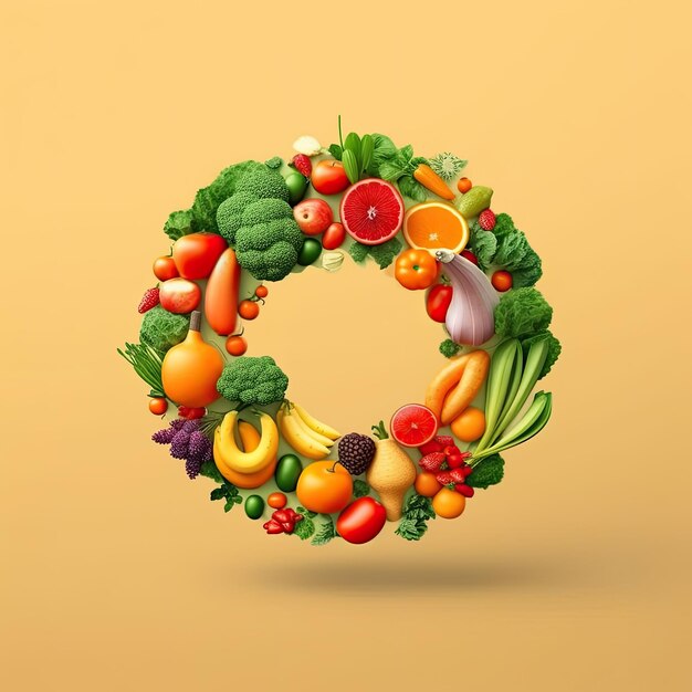 Verdure e frutta 3d all'interno di un cerchio