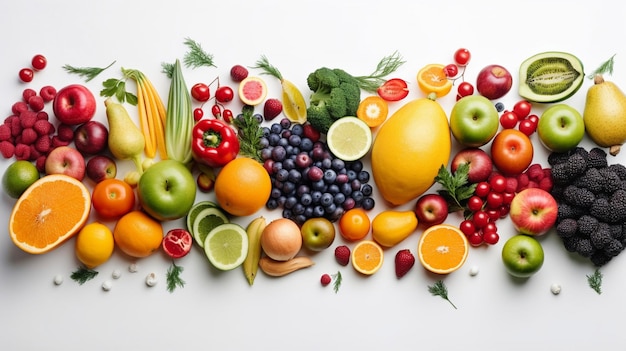verdure e frutta su sfondo bianco