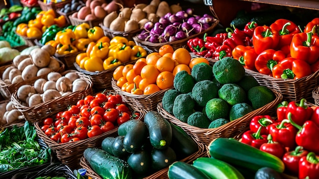 Verdure e frutta sul bancone del mercato Concentramento selettivo