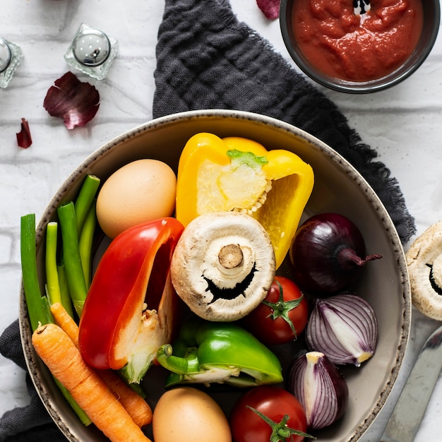 Verdure fresche preparate in una ciotola fotografia di cibo