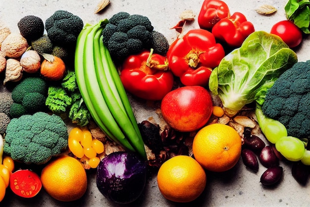 Verdure fresche sul tavolo in marmo di cemento bianco Agricoltura e concetto di cibo sano Spazio di copia Cornice piatta layCook con verdure fresche su sfondo bianco vista dall'alto spazio per il testo