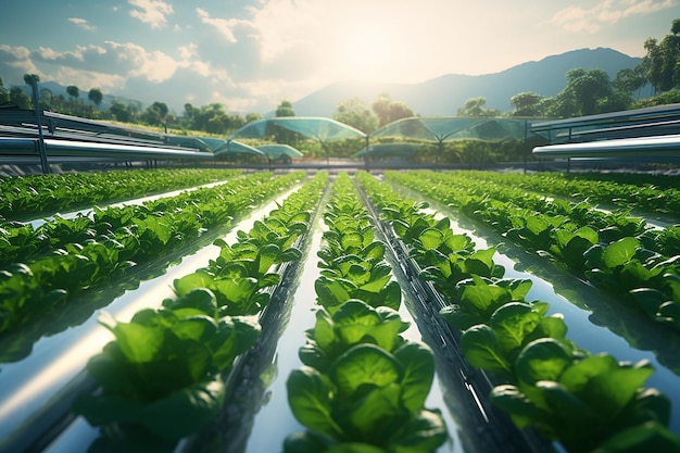 Verdure idroponiche Bounty in terreni agricoli Sfondo per l'agricoltura sostenibile