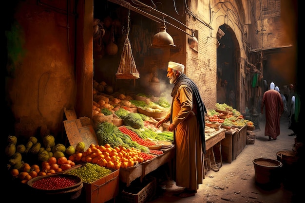 Verdure in vendita nel vecchio mercato mediorientale