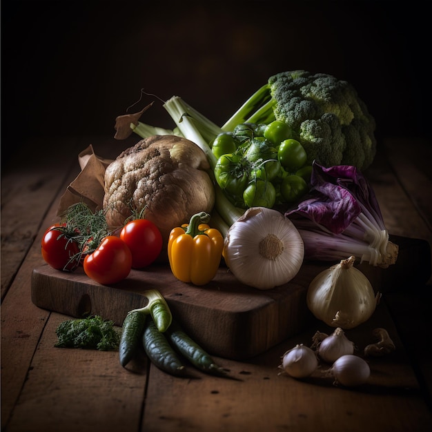 verdure sane sulla tavola di legno