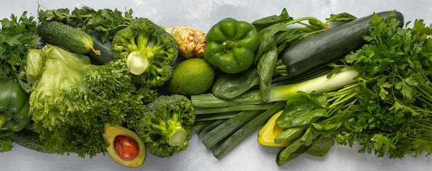 Verdure verdi per cibo e dieta sani Vista dall'alto di proteine proteiche vegane