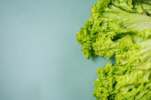 Verdure verdi su sfondo verde Insalata di avocado Romano Vista dall'alto Nessuna plastica dieta sana concept