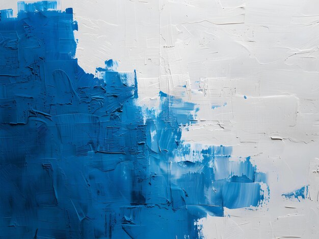 vernice a pennello a mano di colore blu e bianco sullo sfondo della parete vecchia con il pavimento