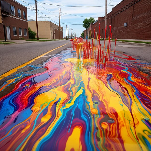 vernici colorate versate per le strade