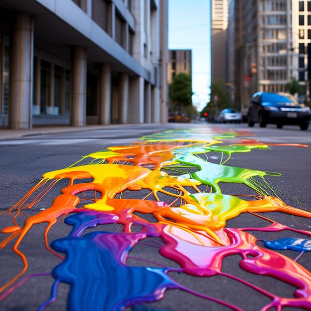 vernici colorate versate per le strade