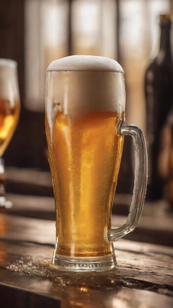 Versare birra con schiuma di bolle in vetro per lo sfondo