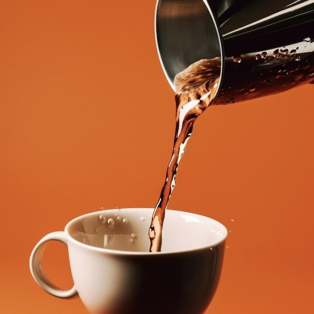 Versare il caffè in una tazza su uno sfondo scuro