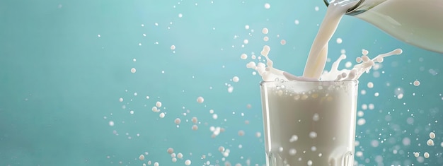 Versare latte nel bicchiere sullo sfondo della natura IA generativa