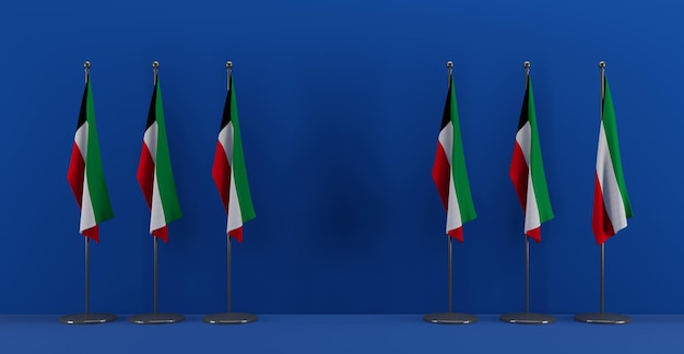 Vertice del Kuwait o concetto di riunione Bandiere del Kuwait sullo sfondo blu illustrazione 3d e lavoro 3d