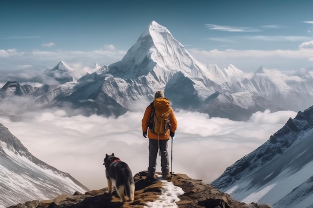 Vertice dell'Everest persona e cane IA generativa