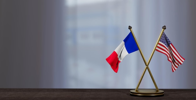 Vertice francese o concetto di incontro Bandiere francesi sullo sfondo blu illustrazione 3d e lavoro 3d