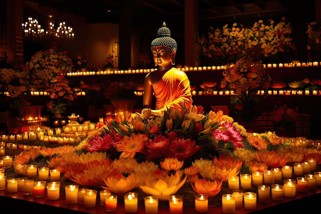 Vesak day con buddha e lotus AI generativa