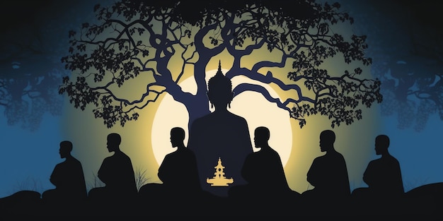 Vesak Day Concetto creativo per Card Banner Celebration Vesak Day sfondo con silhouette di Buddha