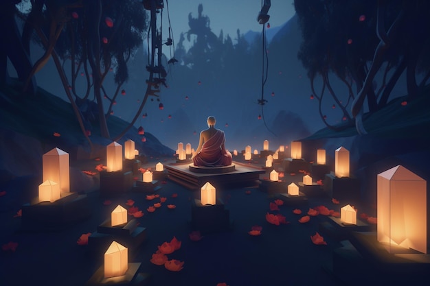 Vesakha Puja Holiday che celebra il Buddha Purnima in stile Low Poly