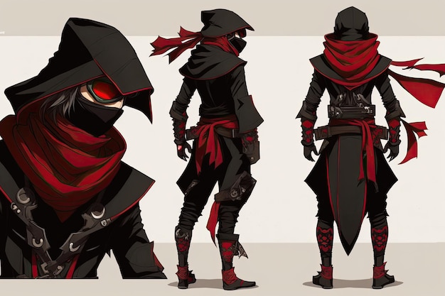 Vestito da ninja con colori rosso e nero IA generativa