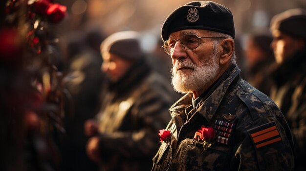 Veterani che salutano i compagni caduti su una carta da parati