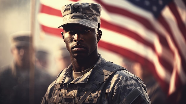 Veterans Day, una festa nazionale degli Stati Uniti Memorial Day e Armistice Day Soldato di orgoglio e patriottismo per banner e testo Soldato in pensione della bandiera americana
