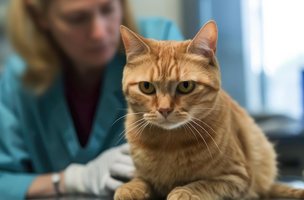 Veterinari che esaminano il gatto nella clinica veterinaria IA generativa