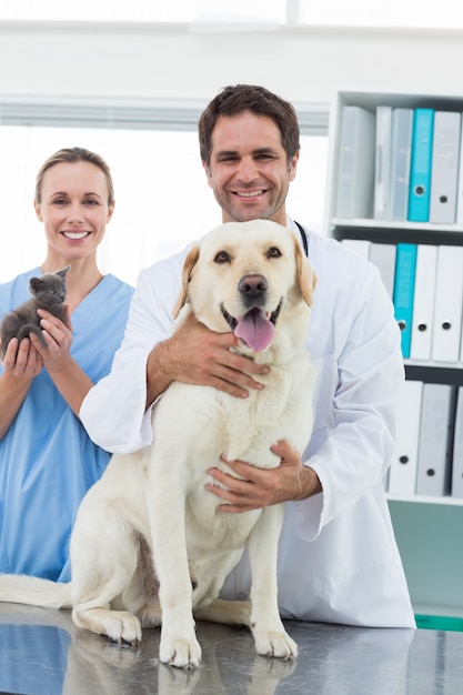 Veterinari con cane e gattino