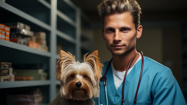 Veterinario con cane in ufficio veterinario