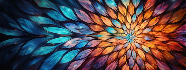 Vetrate squisite Vetrate vibranti che mostrano un caleidoscopio di disegni e colori floreali AI Generative