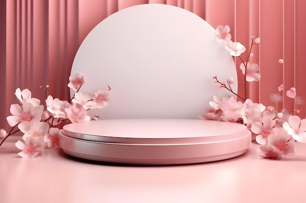 Vetrina con piedistallo sul podio per prodotti cosmetici presenti con sakura Alta qualità