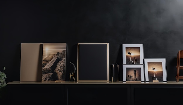 Vetrina di libri fotografici deluxe su uno scaffale di lusso con copertine di album in vista frontale Mock up