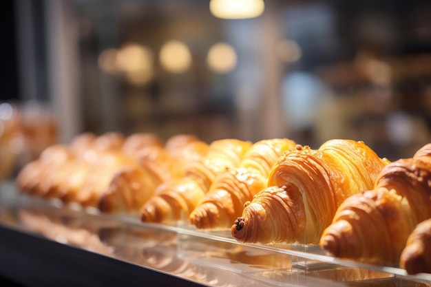 Vetrina di pasticceria con selezione di gustosi croissant