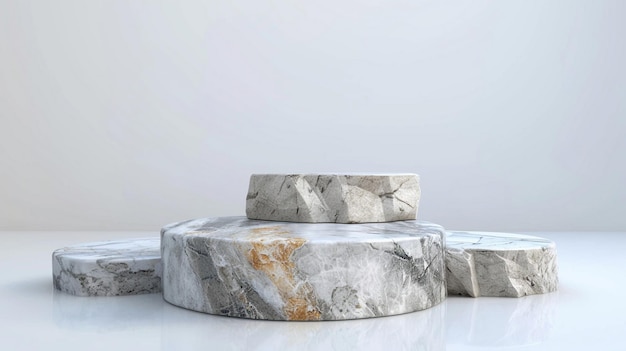 Vetrina di pietra o podio di roccia su disegno bianco astratto