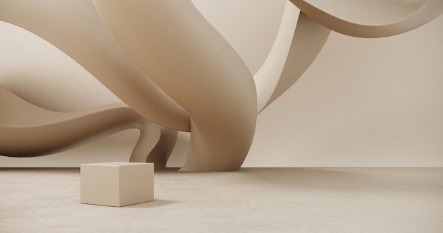 Vetrina di podio premium su sfondo pastello astratto con rendering 3D della forma parametrica