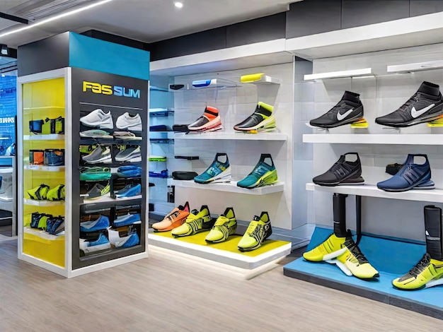 Vetrina di prodotti sportivi nello showroom