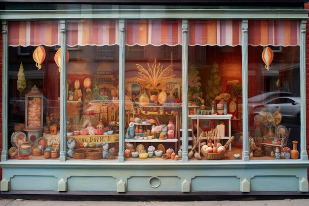 Vetrina di un negozio di caramelle vintage dipinta a mano creata con l'AI generativa