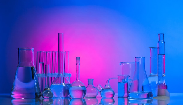 Vetro da laboratorio per chimica o medicina per la ricerca still life