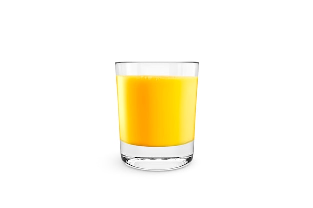 Vetro del succo di arancia isolato su fondo bianco