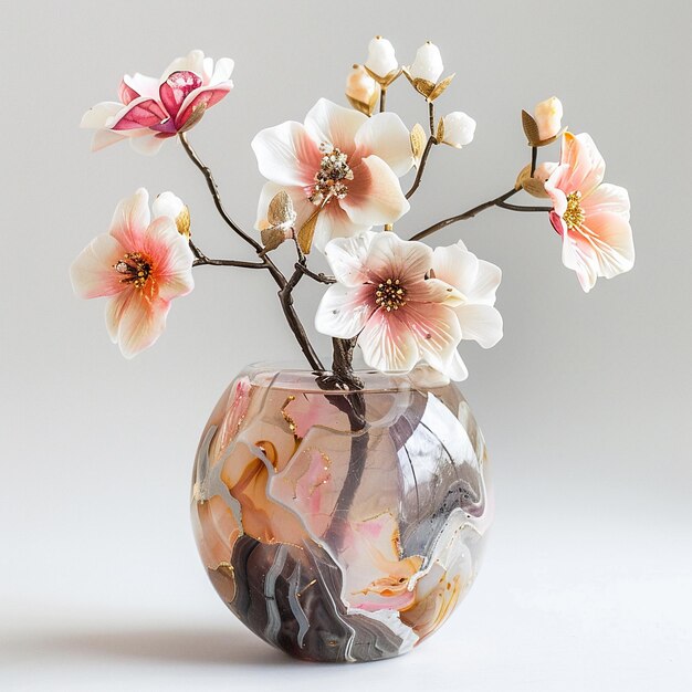 Vetro di marmo con collezioni di fiori AI Generative